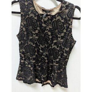 BCBGMAXAZRIA Black/Beige Lace Peplum Blouse